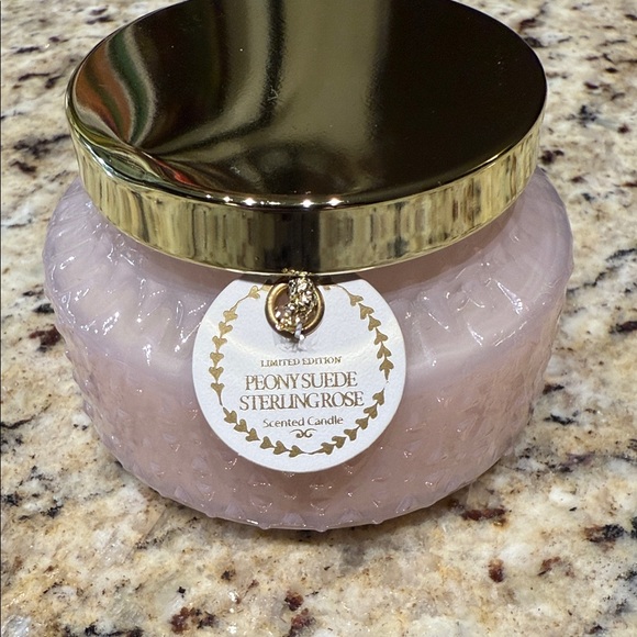 Other - Peony Suede Sterling Rose Scented Candle with Gold Lid—BRAND NEW, NEVER USED!